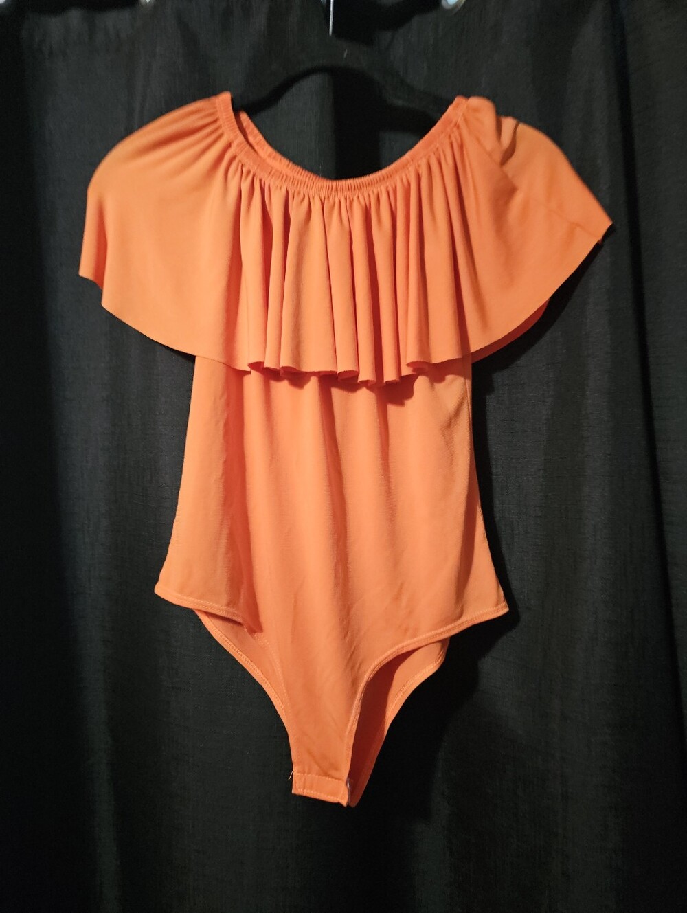 Orange Off-Shoulder Ruffle Bodysuit